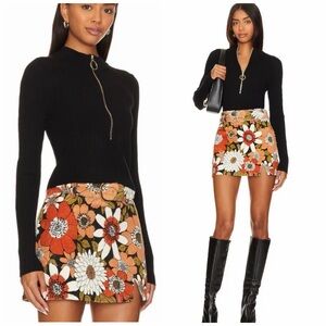 Show Me Your Mumu Charlie Zip Sweater Long Sleeve Stretch Black Rib Knit Black